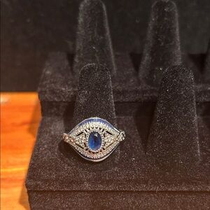 Elegant Blue and Silver Eye Ring SIZE 10